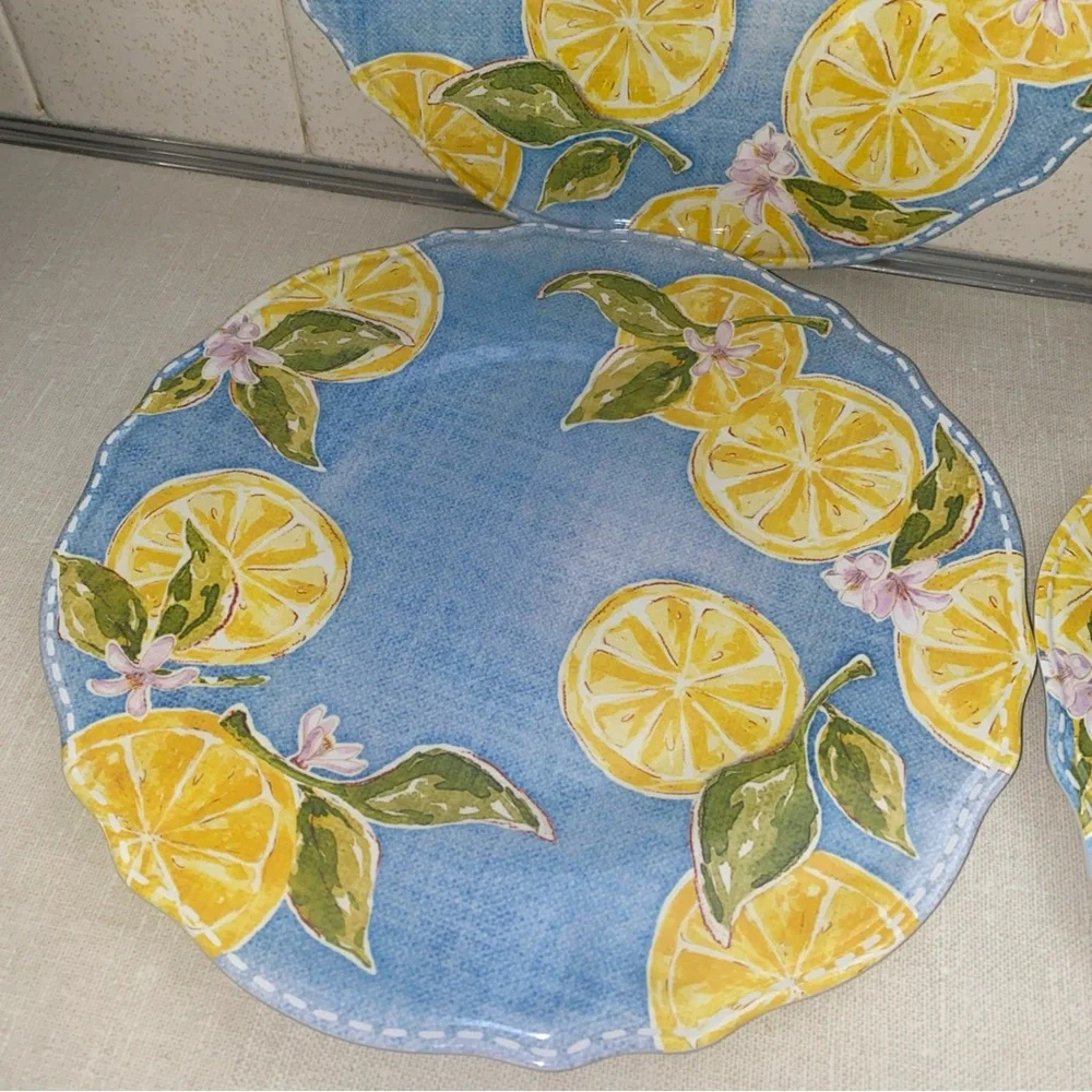 Nicole Miller Melamine Lemon Print Dinner Plates Set‎ Of 4